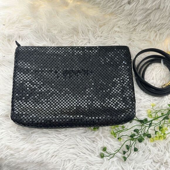 Whiting & Davis Vintge Sparkly Black Metal Mesh Zip‎ Clutch Shoulder Evening Bag - Picture 1 of 10